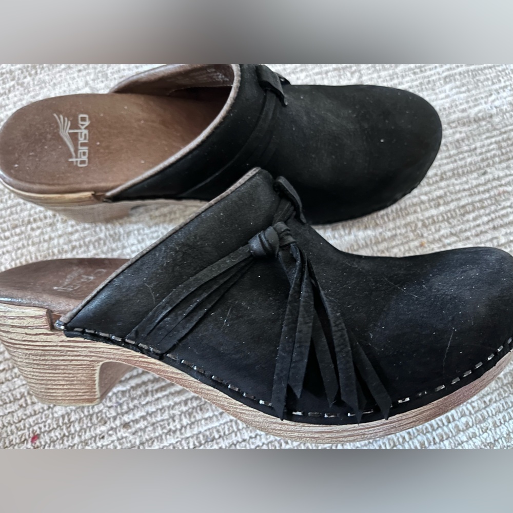 Dansko Miriam Clog Black Tassels Size US 7/EUR 37